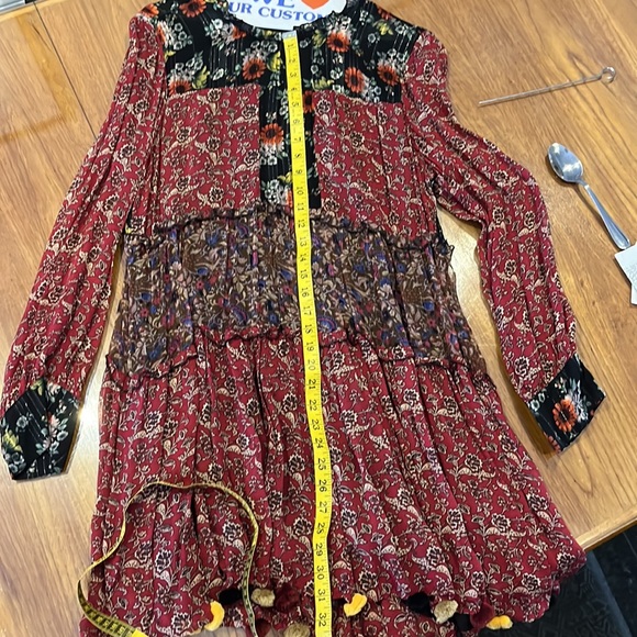 NWT ZARA Woman Boho dress with metallic thread detail and Pom Pom hem - Picture 9 of 9